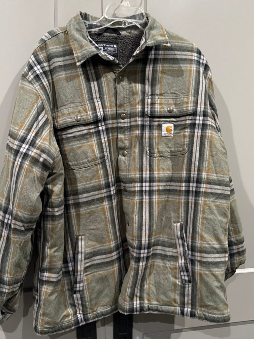Carhartt 105430 Mens M Sherpa Lined Flannel Shirt Jacket Grey Plaid TJ4452-2XL
